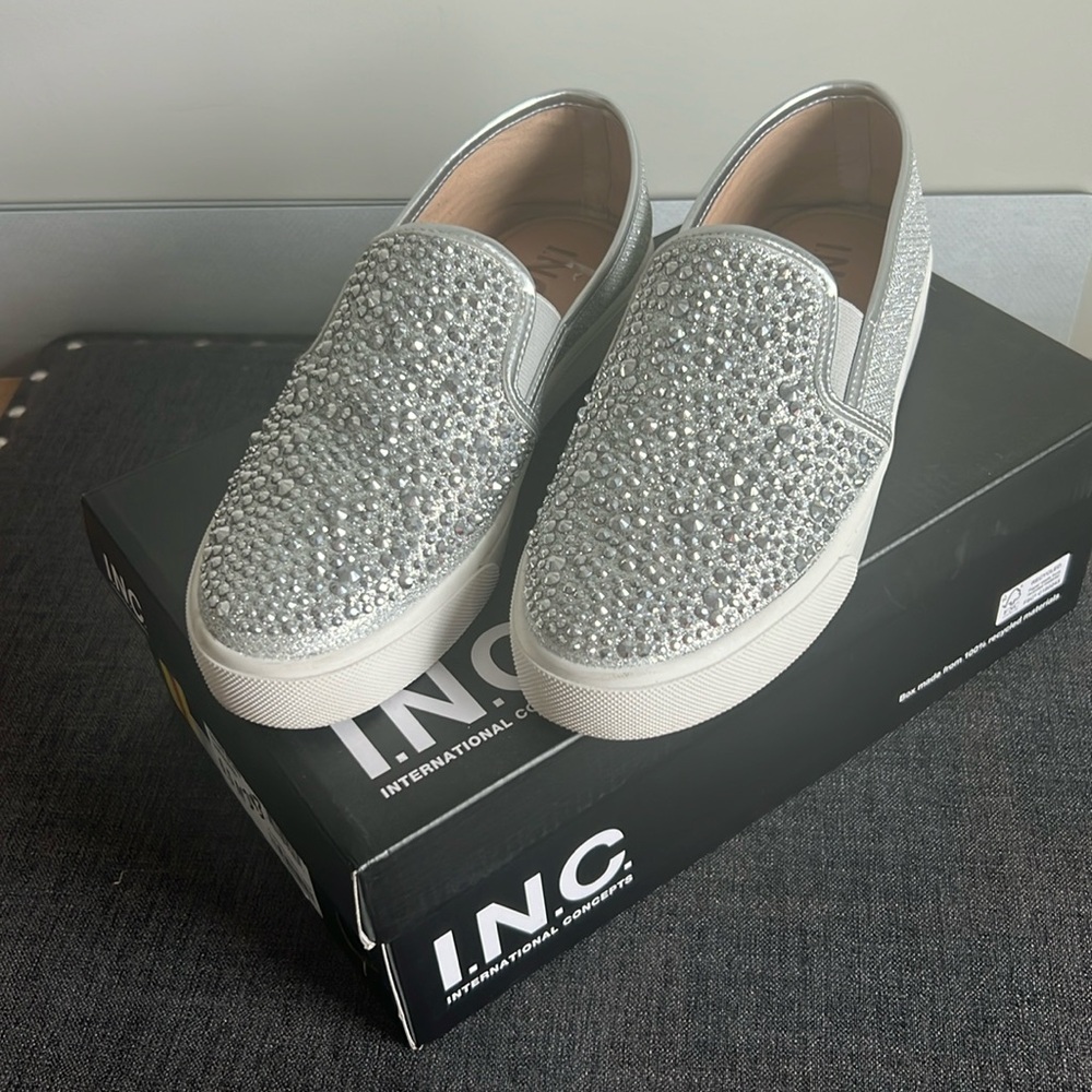 Stunning! Silver rhinestone I.N.C. Slip on Sneakers